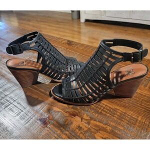GIANNI BINI Black Sandals Gladiator Wedges Heels Size 10 Discontinued Rare GB 3"